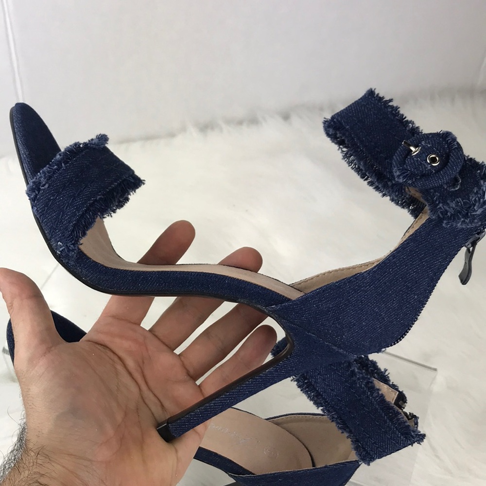 Dark Blue Distressed Denim Stiletto Heels. - Picture 8 of 8